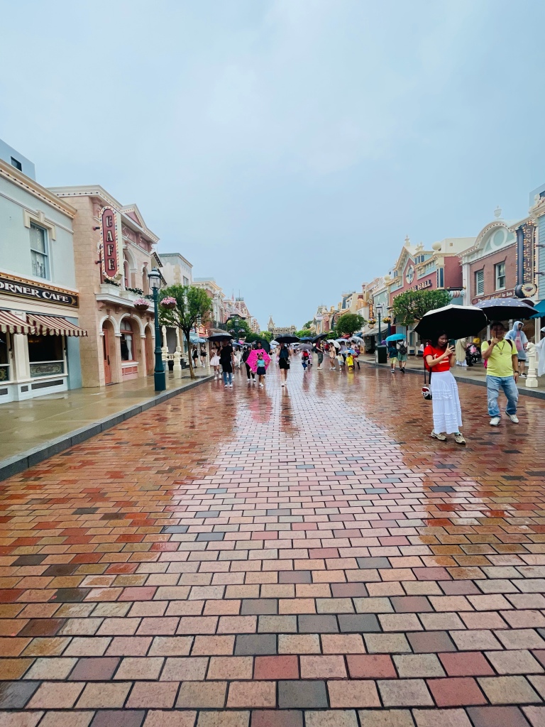 A rainy day on the Main Street in Hong Kong Disneyland